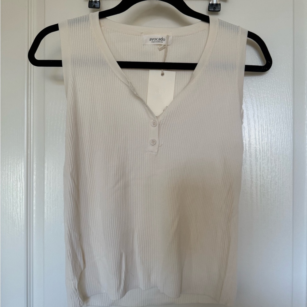 Avocado Cream Ribbed V-Neck Top